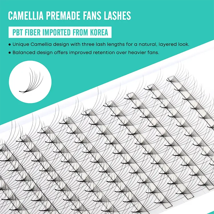 Extensões de cílios de fã de camelia