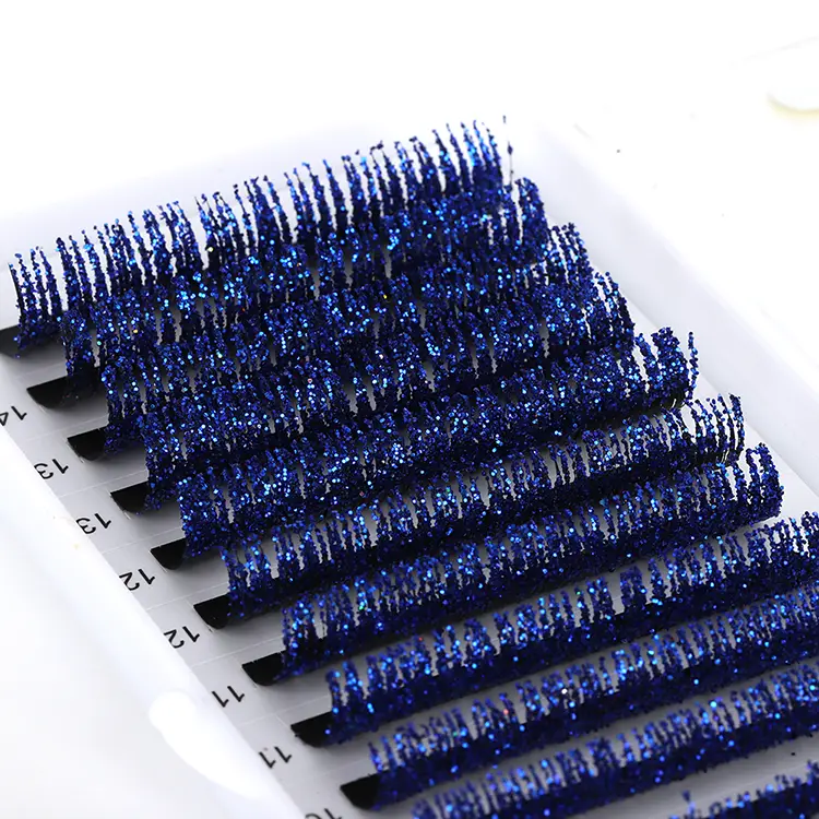 Bandeja de extensão de cílio azul glitter