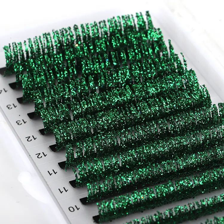 Extensão de cílios de glitter verde